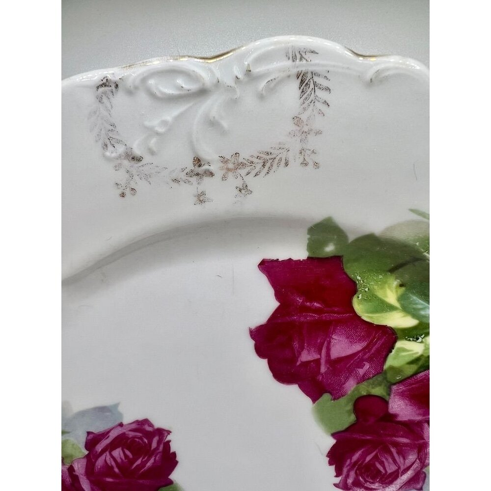 Vintage Oscar & Edgar Gutherz Royal Austria Purple Roses Plate Scalloped 9 1/2" - Picture 4 of 6